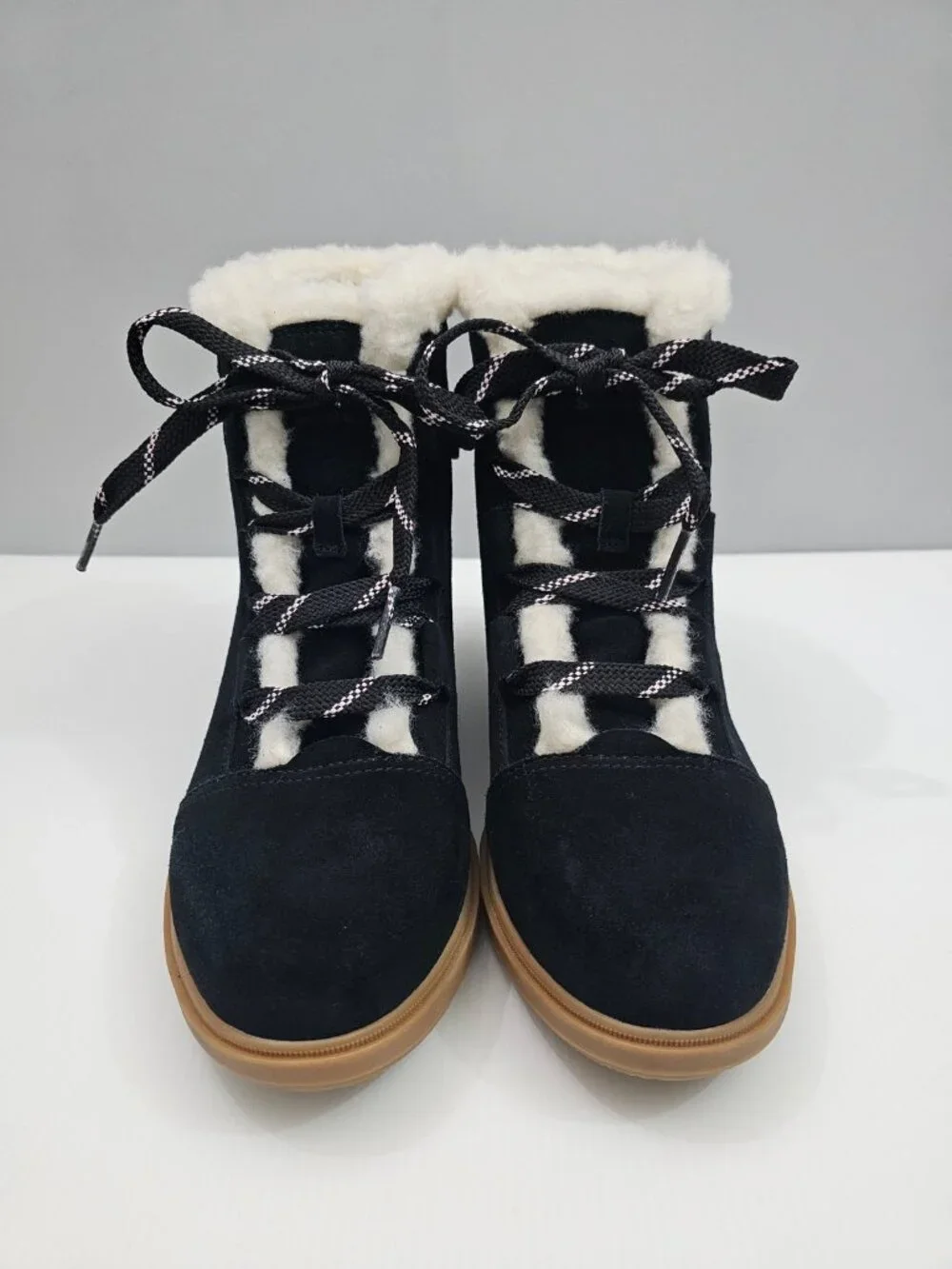 Sorel Evie II Cozy Hidden Wedge Boot Womens 12 Black Suede Shearling Winter NEW